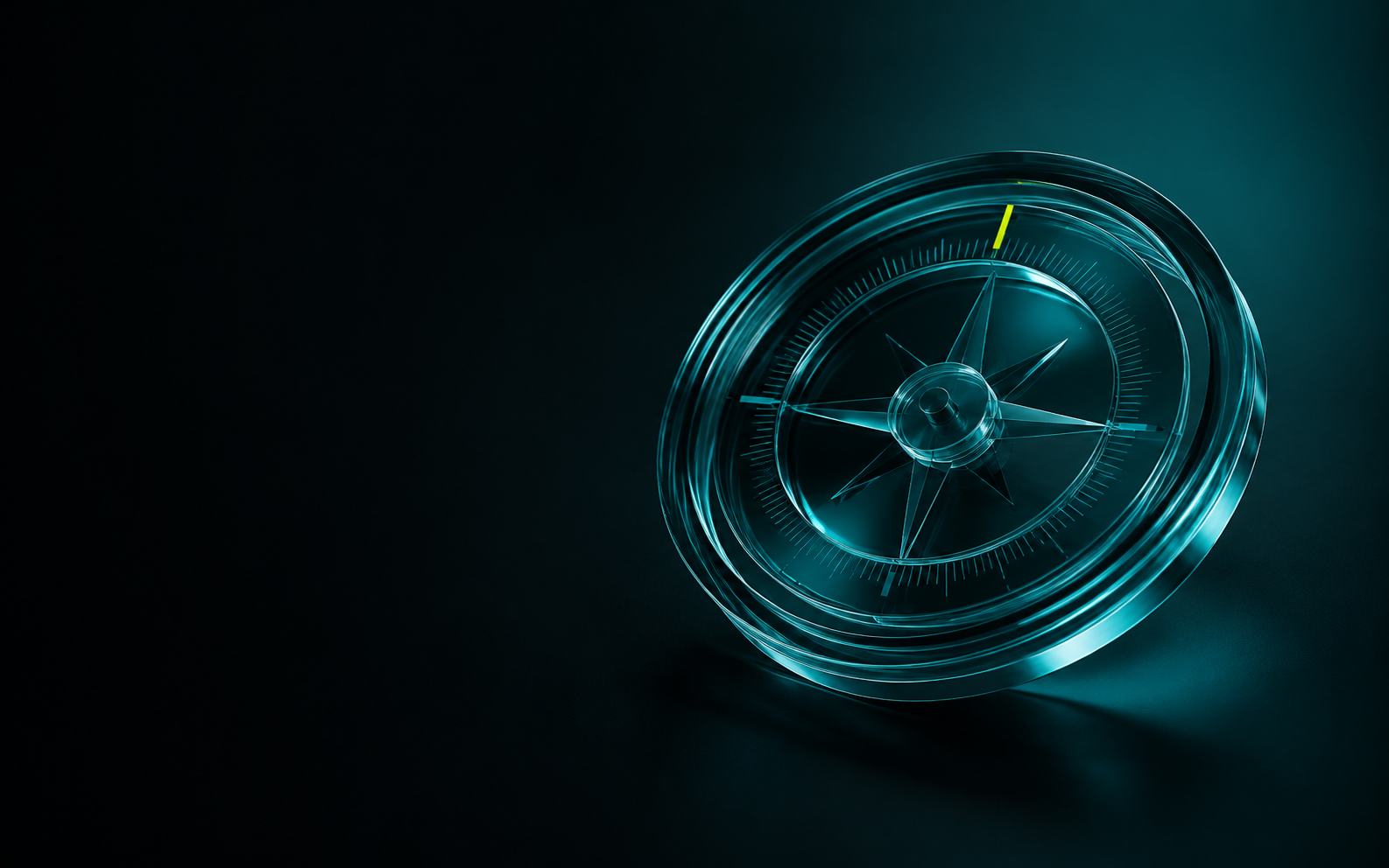 Teal glass compass representing clarity and disciplined decisions